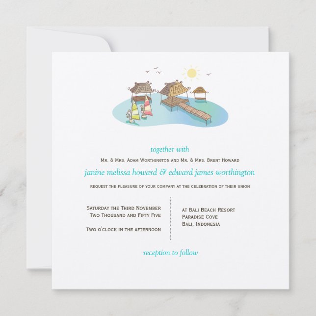 Tropical Destination Wedding Beach Windsurfing Invitation (Front)