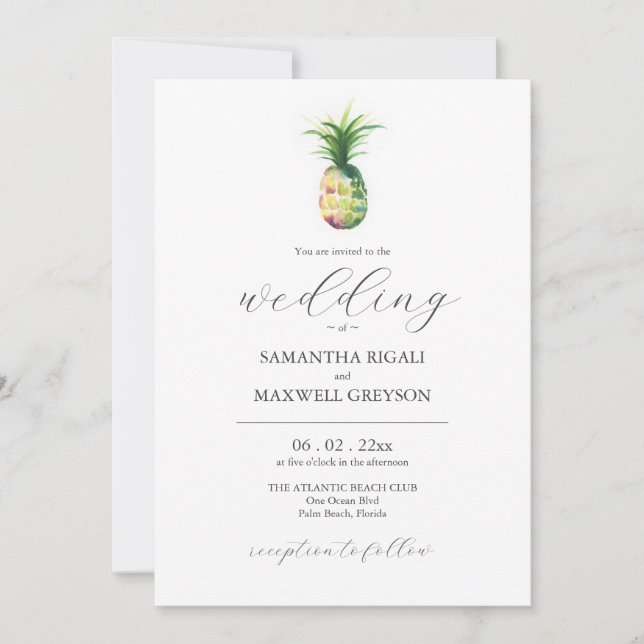 Tropical Destination Wedding Invitations Pineapple (Front)
