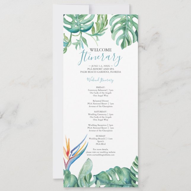 Tropical Destination Wedding Itinerary Template (Front)