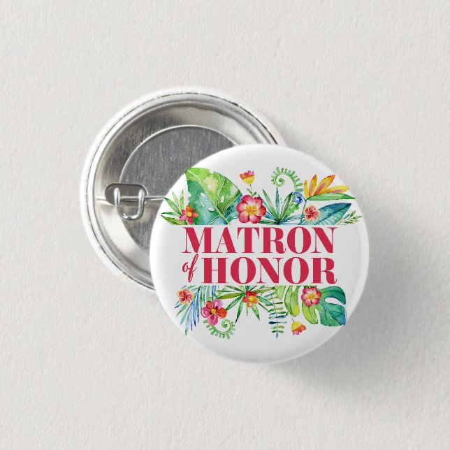 Tropical Destination Wedding Matron of honour 3 Cm Round Badge (Front & Back)
