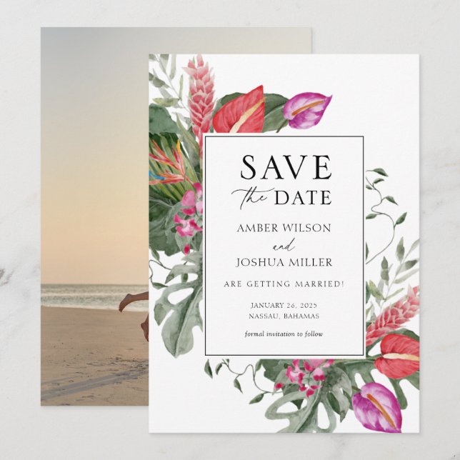 Tropical Destination Wedding Photo Save the Date Invitation (Front/Back)