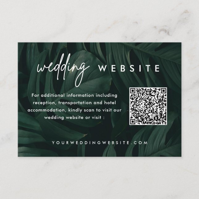 Tropical Destination Wedding QR Code Website Enclosure Card (Front)