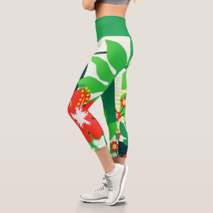 Tropical-digital-paper-And Green Zazzle_Growshop. Capri Leggings