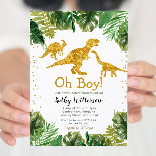 Tropical Dino oh baby baby shower invitation