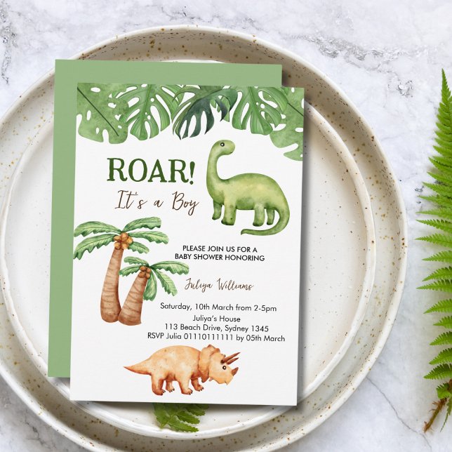 Tropical Dinosaur Boy Baby Shower Invitation (Creator Uploaded)