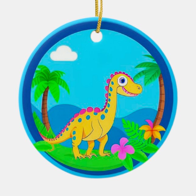 🦖 Tropical Dinosaur Kids Christmas Gift Fun 🎄 Ceramic Tree Decoration (Front)