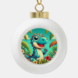 🦖 Tropical Dinosaur Kids Christmas Keepsake Gift Ceramic Ball Christmas Ornament