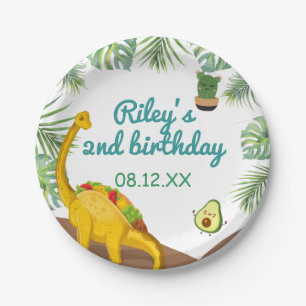 Tropical Dinosaur Tacos Tacosaurus Party Birthday  Paper Plate