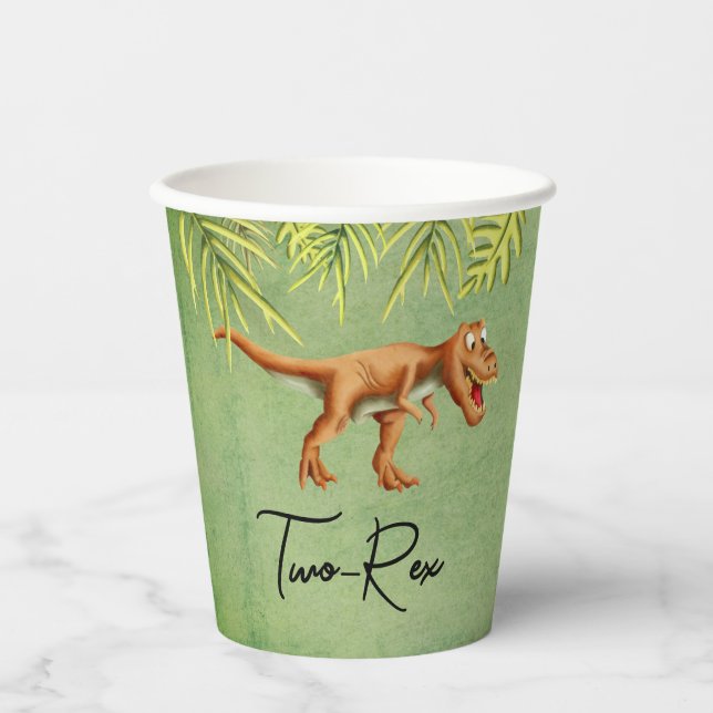 Tropical Dinosaur Two-Rex Birthday Paper Cups (Front)