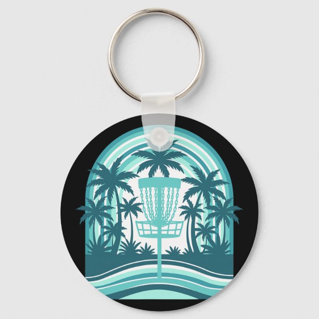 Tropical Disc Golf Scene With Sket  Key Ring (Front)