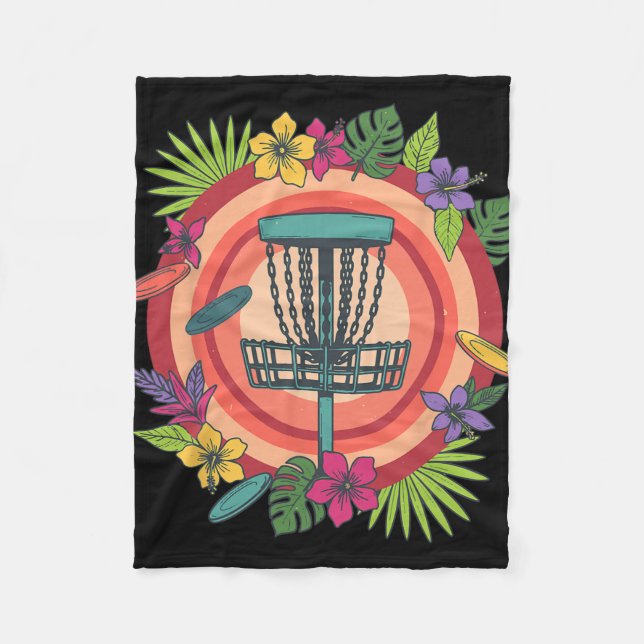 Tropical Disc Golf Sket Flying Disc Scene  Fleece Blanket (Front)