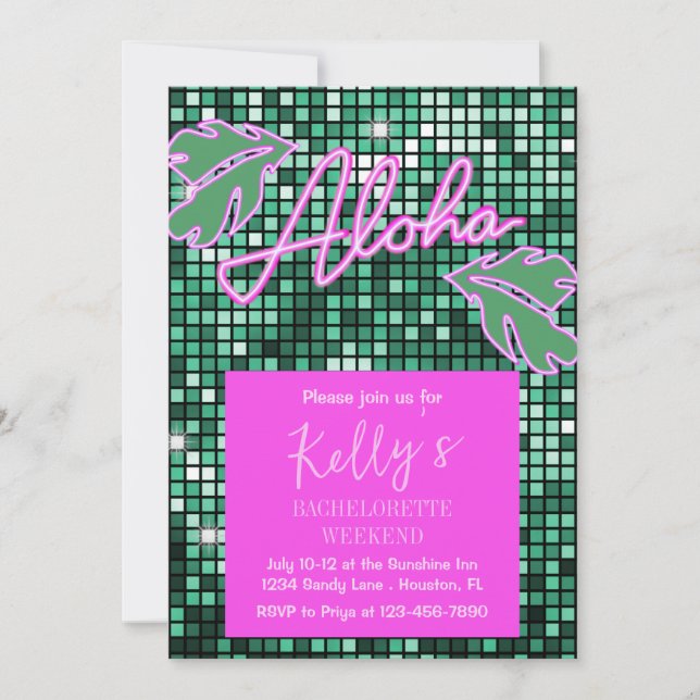 Tropical Disco Bachelorette Weekend Neon Invitation (Front)