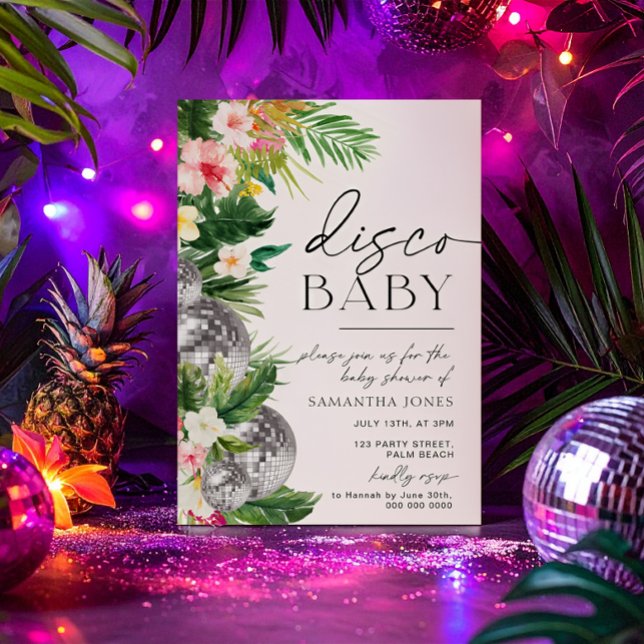 Tropical Disco Ball Leaves Baby Shower  Invitation (Creator Uploaded)