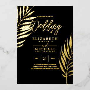 Tropical Disco Wedding Invitation Gold Black