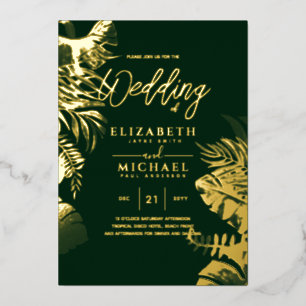 Tropical Disco Wedding Invitation Gold GREEN Foil 