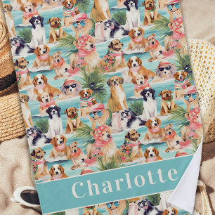 Tropical Dogs Colourful Summer Personalised Cute Beach Towel