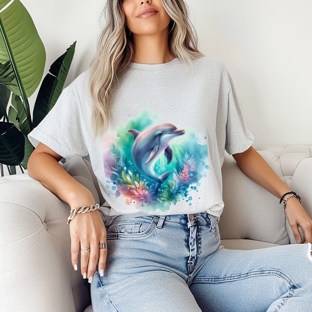 Tropical Dolphin Under the Sea Ocean Surfer Beach T-Shirt (Tropical Dolphin Under the Sea Ocean Surfer Tee Coastal Beach Dolphin Lover T-Shirt Gift)
