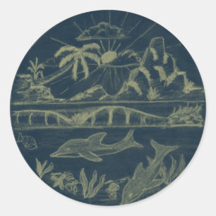Tropical Dolphins Classic Round Sticker