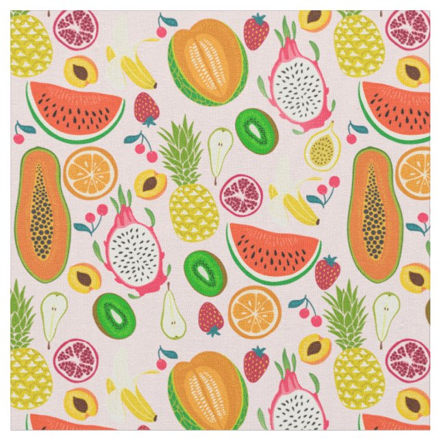 tropical dragon fruit kiwi pomegranate fabric (Close Up)