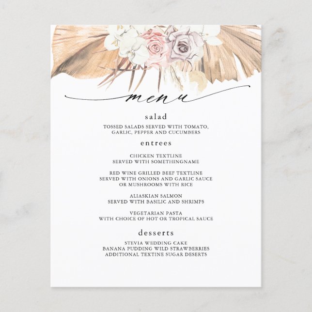 Tropical Dried Palm Leaves Menu (Front)