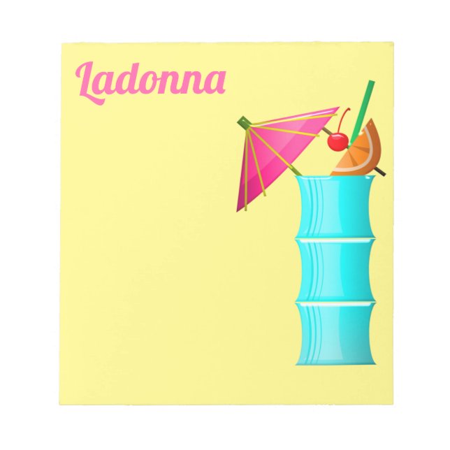 Tropical drink summer Hawaiian blue yellow pink Notepad (Front)