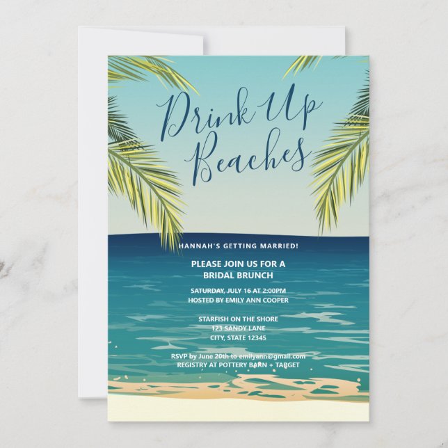 Tropical Drink Up Beaches Bridal Brunch Invitation (Front)