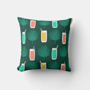 Tropical Drinks and Palm Leaves Pattern Cushion