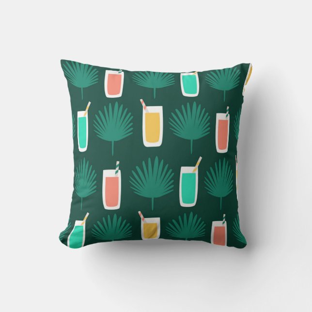 Tropical Drinks and Palm Leaves Pattern Cushion (Front)