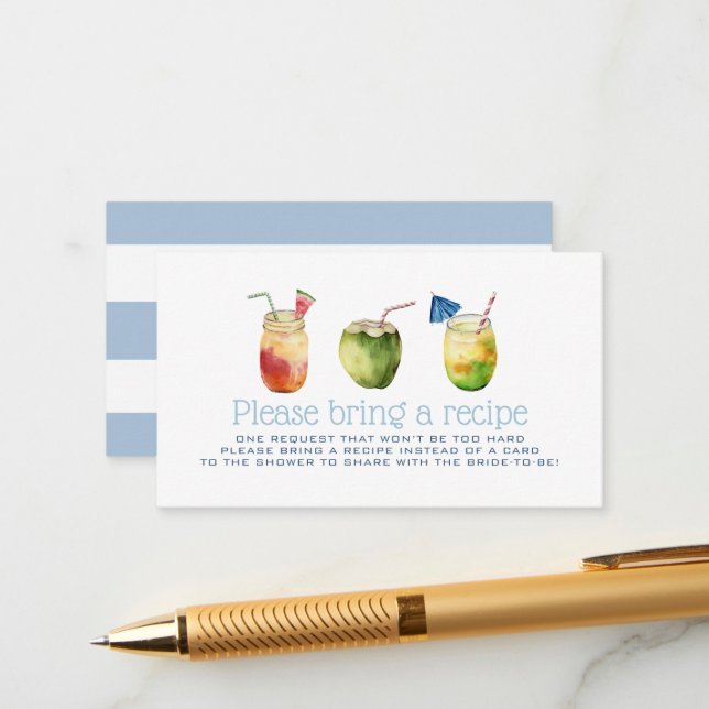 Tropical Drinks Bridal Shower Recipe Request Enclosure Card (Front/Back In Situ)