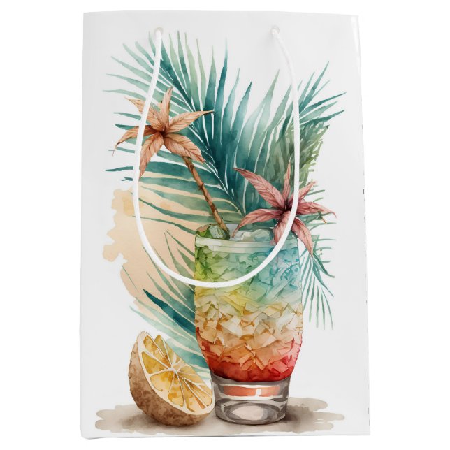 Tropical Drinks On White Medium Gift Bag (Front)