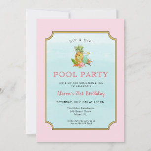 Tropical drinks Pool party Birthday  Invitation