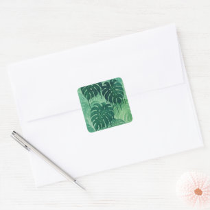  Tropical Drip – Monstera Leaves Watercolor Jungle Square Sticker