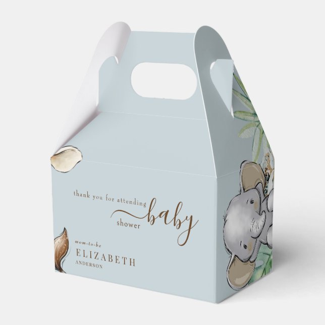 Tropical Dusty Blue Jungle Baby Shower Favour Box (Front Side)