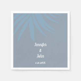 Tropical Dusty Blue Palm Leaf Beach Wedding Napkin