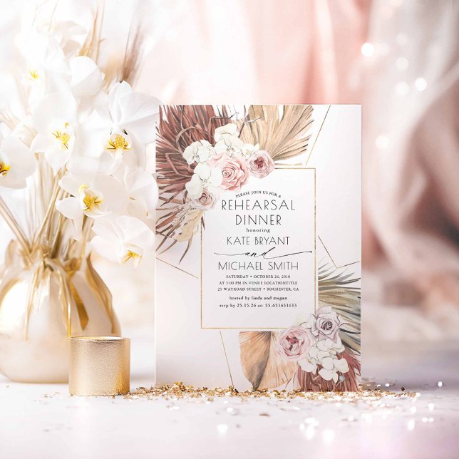 Tropical Earthy Jungle Foliage Rehearsal Dinner Invitation (Boho Rehearsal Dinner Invitations)