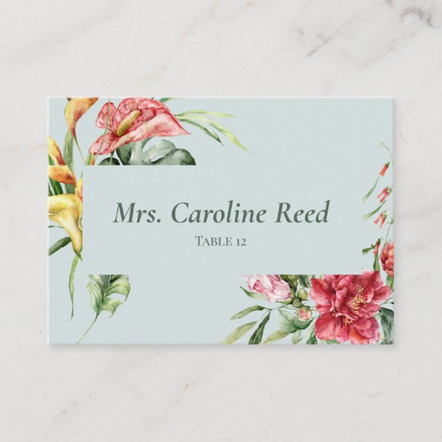 Tropical Elegance Botanical Wedding Place Card (Front)