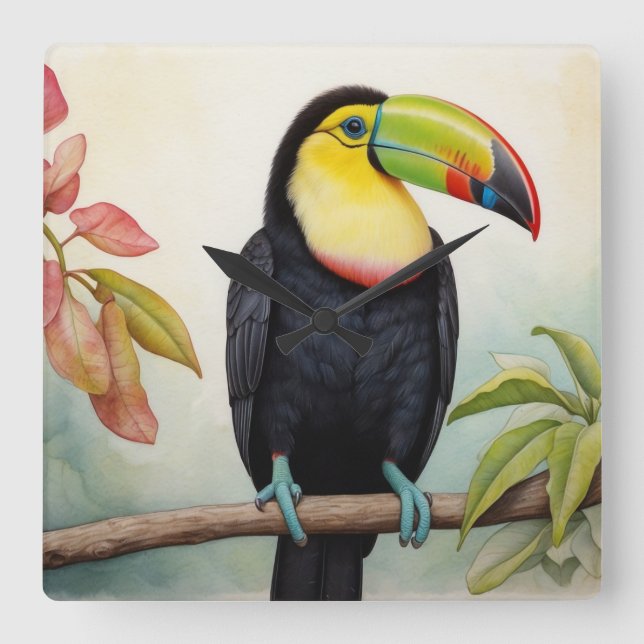 Tropical Elegance Keel-Billed Toucan Square Wall Clock (Front)