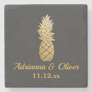 Tropical Elegance   Pineapple Wedding Stone Coaster