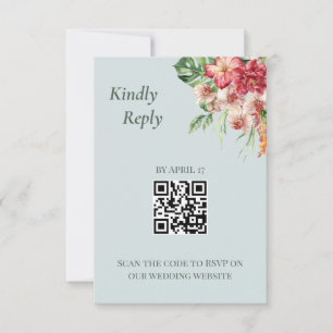 Tropical Elegance QR Code Wedding RSVP Card
