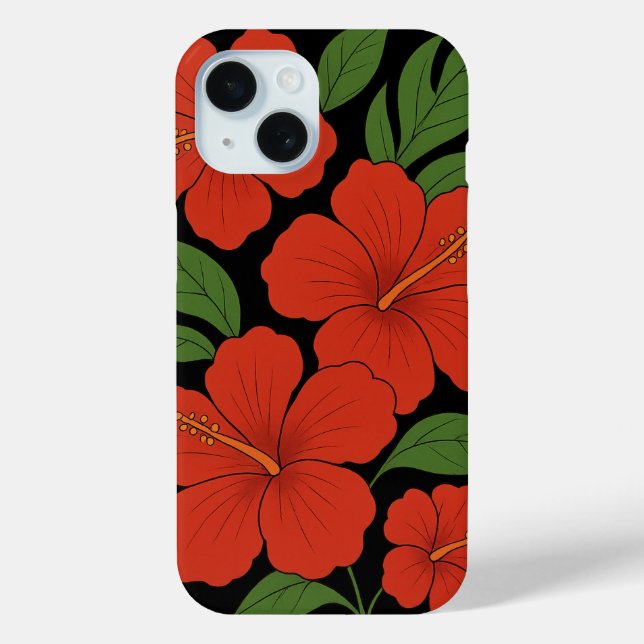Tropical Elegance Red Hibiscus on Black Case-Mate iPhone Case (Back)