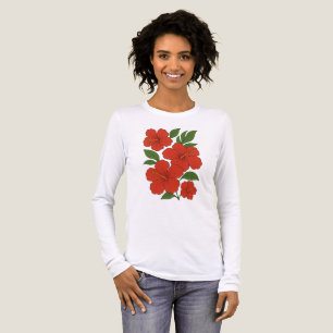 Tropical Elegance Red Hibiscus on Black Tri-Blend Shirt