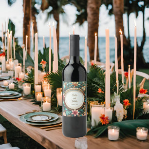 Tropical Elegance Round Frame  Wine Label