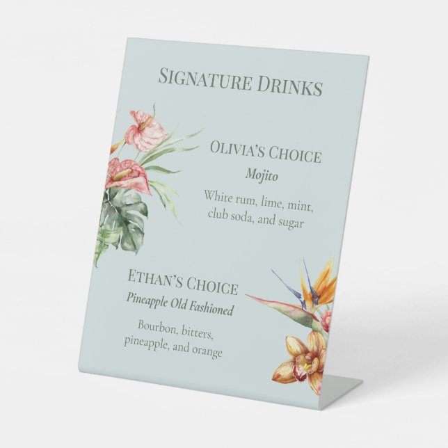 Tropical Elegance Signature Drinks Wedding Sign (Front)