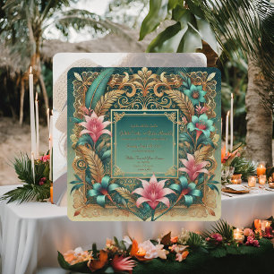 Tropical Elegance Square Frame Wedding Invitation