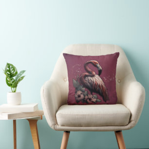 Tropical elegance, the flamingo in the twilight.  cushion
