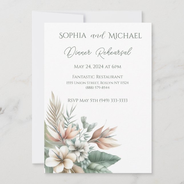 Tropical Elegance Wedding Dinner Rehearsal Invitation (Front)