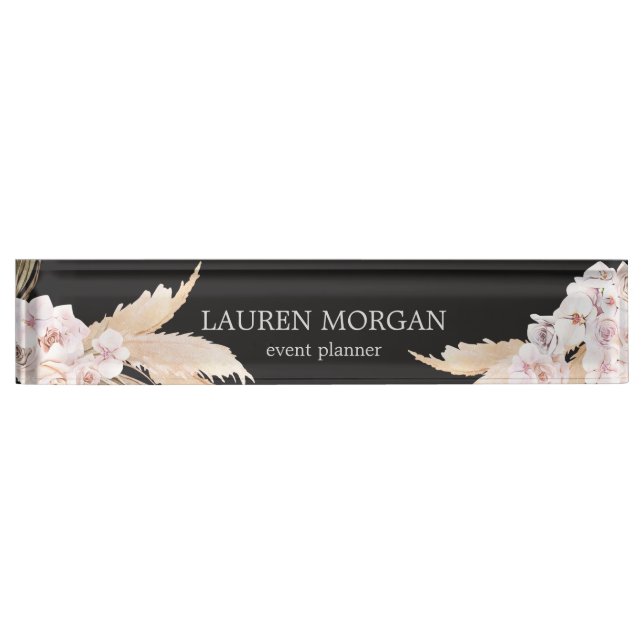 tropical elegant floral monogram Desk Nameplate (Front)