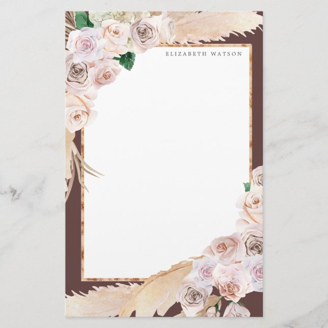 tropical elegant floral Monogram Stationery (Front)