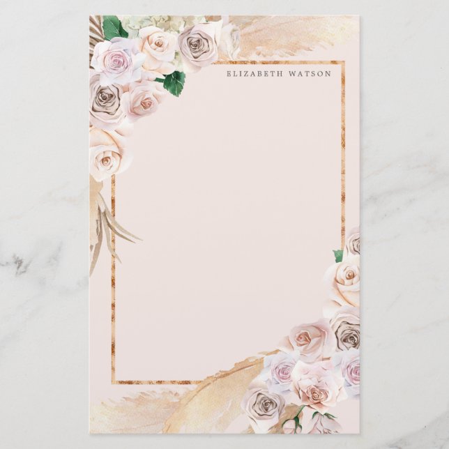 tropical elegant floral Monogram Stationery (Front)