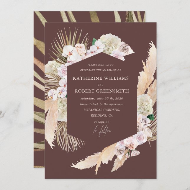 Tropical elegant floral Wedding Invitation (Front/Back)